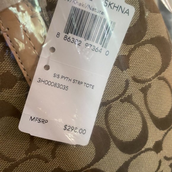 Coach Signature Python Stripe Tote Purse Bag Khaki/Natural ( new with tag) - Picture 6 of 9
